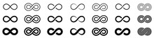 Infinity Icon Set. Infinity, Eternity, Infinite, Endless, Loop Symbols. Unlimited Infinity Collection Icons Flat Style - Stock Vector