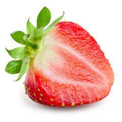 Wall Mural - Strawberry half isolated. Strawberry isolate. Strawberry slice on white. Side view strawberry.