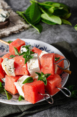 Poster - Delicious spicy skewers with watermelon