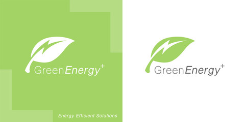 renewable green energy logo template design. electric charge leaf icon. sustainable eco power compan