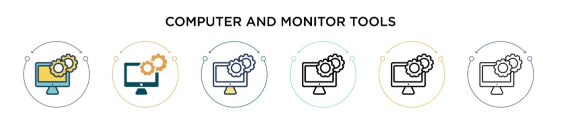 Poster - computer and monitor tools icon in filled, thin line, outline and stroke style. vector illustration 