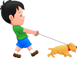 Wall Mural - boy with dog cartoon