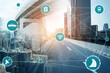 © InfiniteFlow - Smart transport technology concept for future car traffic on road . Virtual intelligent system makes digital information analysis to connect data of vehicle on city street . Futuristic innovation .