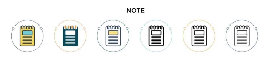 Poster - note icon in filled, thin line, outline and stroke style. vector illustration of two colored and bla