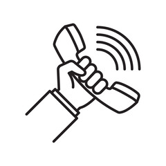 Telephone receiver in hand, linear icon. Vector