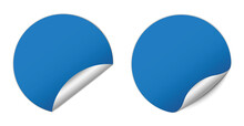 Set Of Blue Round Sticker Banners On White Background