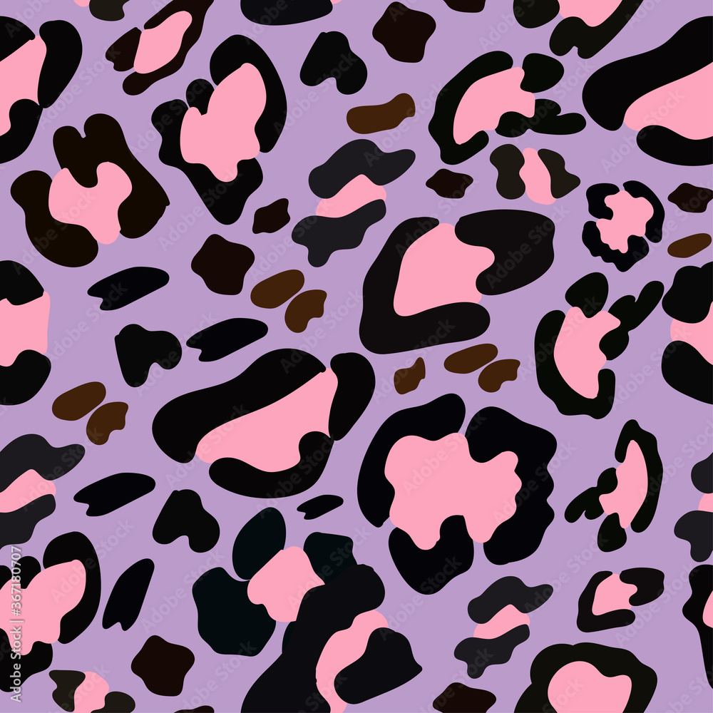 Vector Seamless pattern of leopard skin in pink and black on purple pastel  background, Wild Animals pattern for textile or wall paper, illustration leopard  print Stock Vector | Adobe Stock, image size:1000x1000
