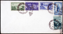 Vintage Retro Alt Old Briefmarken Stamps Umschlag Envelope Gestempelt Used USA Amerika Luftpost Airmail