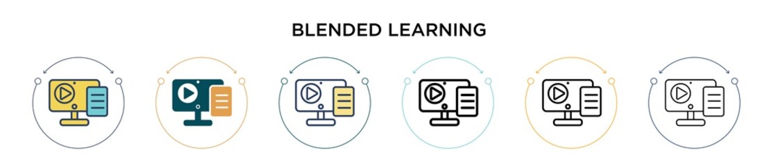 Poster - Blended learning icon in filled, thin line, outline and stroke style. Vector illustration of two colored and black blended learning vector icons designs can be used for mobile, ui, web