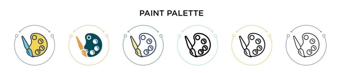 Paint palette icon in filled, thin line, outline and stroke style. Vector illustration of two colored and black paint palette vector icons designs can be used for mobile, ui, web