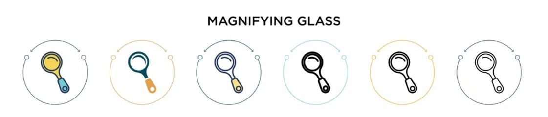Poster - Magnifying glass icon in filled, thin line, outline and stroke style. Vector illustration of two colored and black magnifying glass vector icons designs can be used for mobile, ui, web
