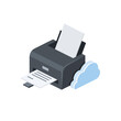 Printer cloud. Vector 3d isometric, color web icons set, new flat style. Creative illustration, idea for infographics.