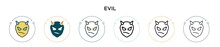 Evil Icon In Filled, Thin Line, Outline And Stroke Style. Vector Illustration Of Two Colored And Black Evil Vector Icons Designs Can Be Used For Mobile, Ui, Web