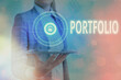 © Artur - Text sign showing Portfolio. Business photo text securities held by an investor, paper held by a financial house Graphics padlock for web data information security application system