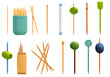 Toothpick icons set. Cartoon set of toothpick vector icons for web design