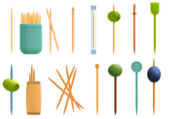 Wall Mural - Toothpick icons set. Cartoon set of toothpick vector icons for web design