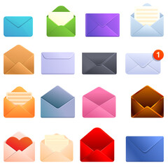 Poster - Envelope icons set. Cartoon set of envelope vector icons for web design