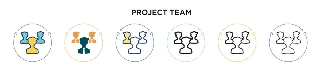 Poster - Project team icon in filled, thin line, outline and stroke style. Vector illustration of two colored and black project team vector icons designs can be used for mobile, ui, web