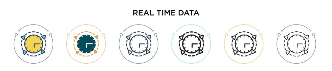 Poster - Real time data icon in filled, thin line, outline and stroke style. Vector illustration of two colored and black real time data vector icons designs can be used for mobile, ui, web