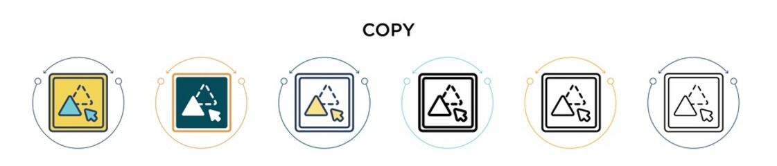 Poster - Copy icon in filled, thin line, outline and stroke style. Vector illustration of two colored and black copy vector icons designs can be used for mobile, ui, web