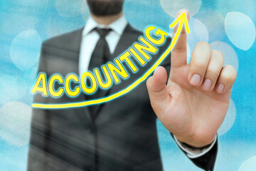 Poster - Word writing text Accounting. Business photo showcasing system of summarizing business and financial transactions digital arrowhead curve rising upward denoting growth development concept