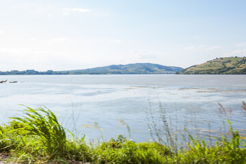 Naklejka na meble Beautiful river landscape on summer day with blue sky