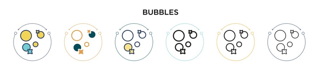 Poster - Bubbles icon in filled, thin line, outline and stroke style. Vector illustration of two colored and black bubbles vector icons designs can be used for mobile, ui, web