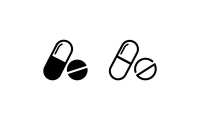 Poster - Pills. Medicament. Black and white icon set. Vector on isolated white background. EPS 10
