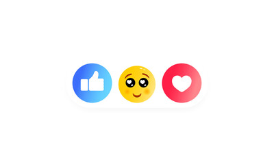 Poster - Like heart, smiley, thumb up icon like. Social media icons. Vector on isolated white background. EPS 10. Laugh, wonder, sad, and angry head emoticons
