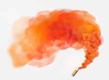 Color Orange Festive Smoke Bomb.Football Fans Torch Firework. Isolated Fog Or Smoke, Transparent Special Effect. Bright Magic Cloud.Vector Element For Your Design.