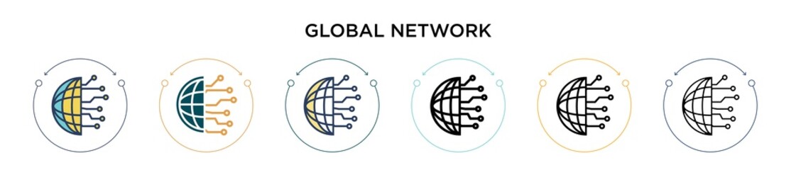 Poster - global network icon in filled, thin line, outline and stroke style. vector illustration of two color