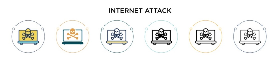 Poster - internet attack icon in filled, thin line, outline and stroke style. vector illustration of two colo