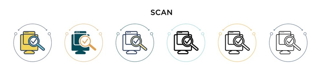 Poster - scan icon in filled, thin line, outline and stroke style. vector illustration of two colored and bla