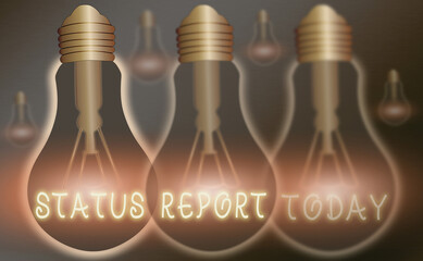 Poster - Conceptual hand writing showing Status Report. Concept meaning summarizes the particular situation as of a stated period Realistic colored vintage light bulbs, idea sign solution