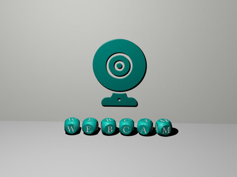 3D illustration of WEBCAM graphics and text made by metallic dice letters for the related meanings of the concept and presentations. camera and computer