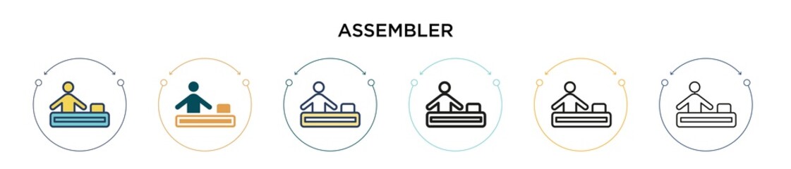 Poster - Assembler icon in filled, thin line, outline and stroke style. Vector illustration of two colored and black assembler vector icons designs can be used for mobile, ui, web