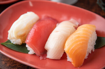 Poster - japanese nigiri sushi with plum blossom