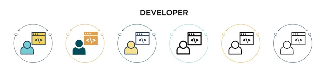 Poster - Developer icon in filled, thin line, outline and stroke style. Vector illustration of two colored and black developer vector icons designs can be used for mobile, ui, web