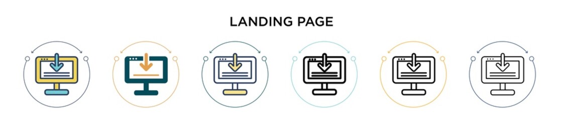 Aufkleber - Landing page icon in filled, thin line, outline and stroke style. Vector illustration of two colored and black landing page vector icons designs can be used for mobile, ui, web