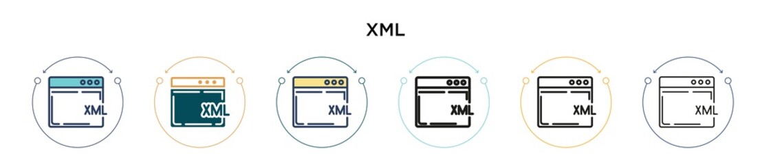 Poster - Xml icon in filled, thin line, outline and stroke style. Vector illustration of two colored and black xml vector icons designs can be used for mobile, ui, web