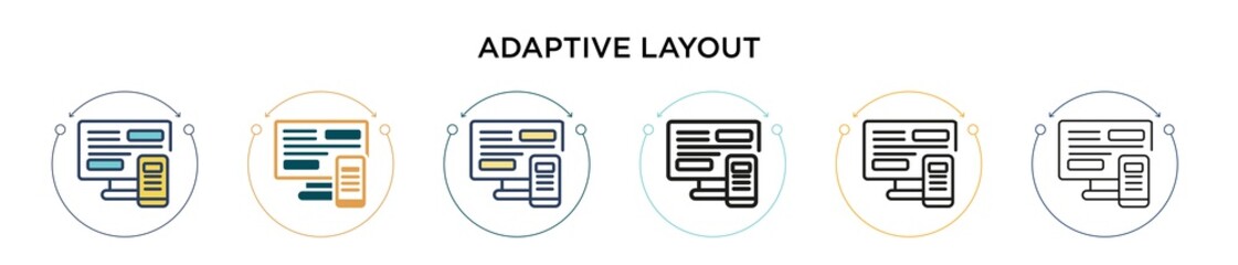 Poster - Adaptive layout icon in filled, thin line, outline and stroke style. Vector illustration of two colored and black adaptive layout vector icons designs can be used for mobile, ui, web