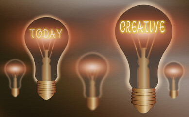 Poster - Conceptual hand writing showing Creative. Concept meaning managed to get around legal or conventional limits of laws Realistic colored vintage light bulbs, idea sign solution