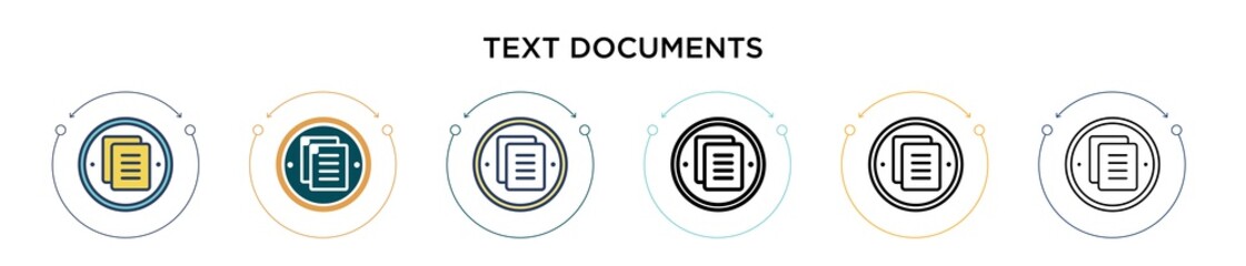 Poster - Text documents icon in filled, thin line, outline and stroke style. Vector illustration of two colored and black text documents vector icons designs can be used for mobile, ui, web