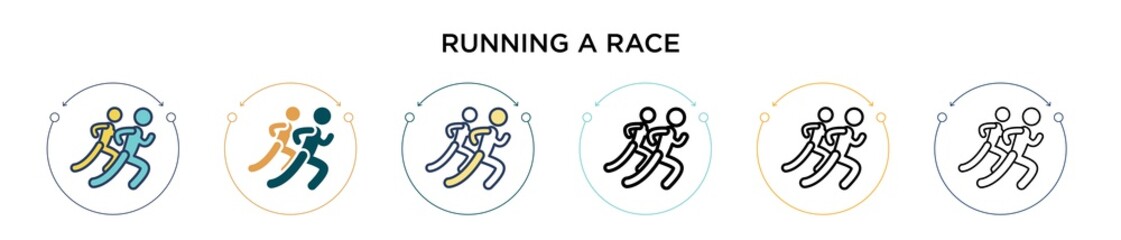 Poster - Running a race icon in filled, thin line, outline and stroke style. Vector illustration of two colored and black running a race vector icons designs can be used for mobile, ui, web