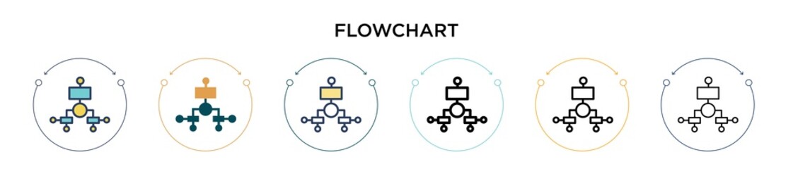 Poster - Flowchart icon in filled, thin line, outline and stroke style. Vector illustration of two colored and black flowchart vector icons designs can be used for mobile, ui, web