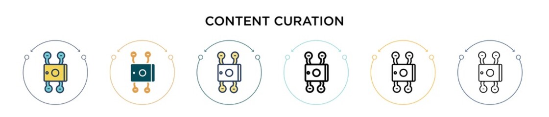 Poster - Content curation icon in filled, thin line, outline and stroke style. Vector illustration of two colored and black content curation vector icons designs can be used for mobile, ui, web