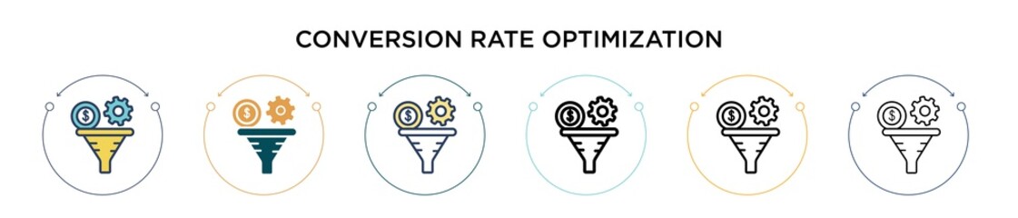 Poster - Conversion rate optimization icon in filled, thin line, outline and stroke style. Vector illustration of two colored and black conversion rate optimization vector icons designs can be used for mobile,