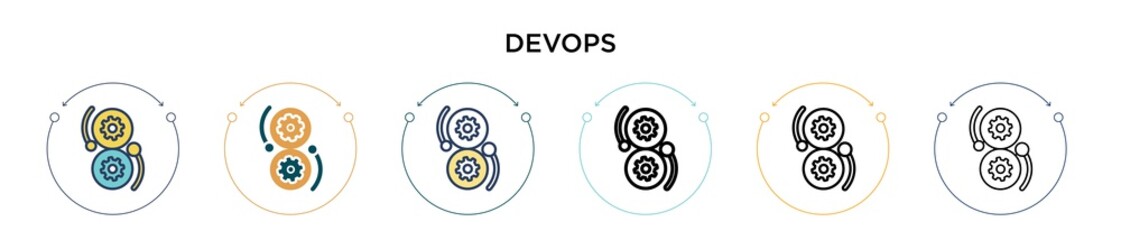 Poster - Devops icon in filled, thin line, outline and stroke style. Vector illustration of two colored and black devops vector icons designs can be used for mobile, ui, web