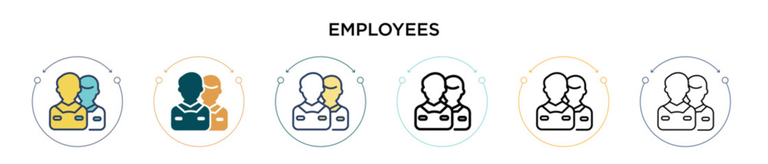 Poster - Employees icon in filled, thin line, outline and stroke style. Vector illustration of two colored and black employees vector icons designs can be used for mobile, ui, web