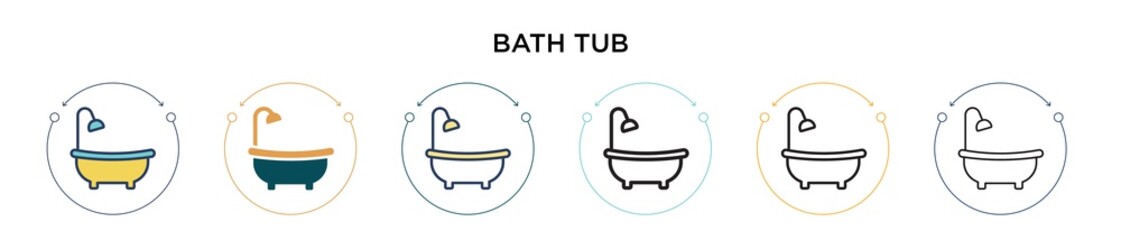 Bath tub icon in filled, thin line, outline and stroke style. Vector illustration of two colored and black bath tub vector icons designs can be used for mobile, ui, web